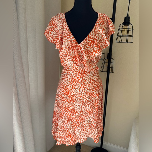 Free People Feminine Casual Ruffle French Quarter Wrap Mini Dress Size Large - Picture 2 of 8